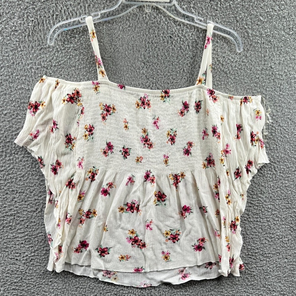 Womens Boho Cottage Peasant Blouse 3XL Dainty Floral Off Shoulder Smocked Summer